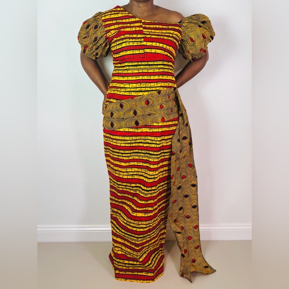 African Print Ankara Multicolor Statement Sleeve Maxi Dress - Picture 5 of 11